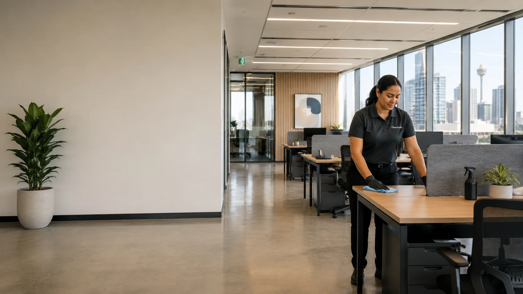 Modern Sydney commercial office being professionally cleaned