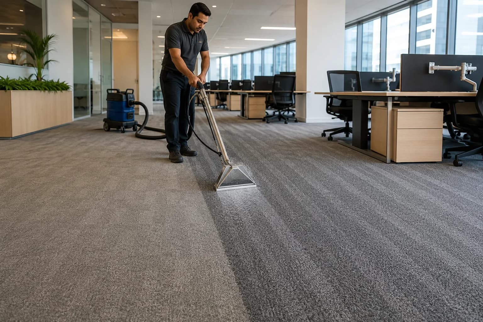 Commercial carpet being deep cleaned in a Sydney office